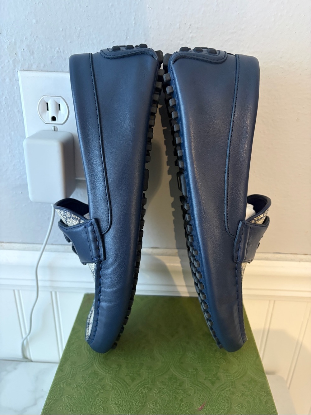 Gucci Navy Blue GG Canvas Leather Drivers - Picture 6 of 6